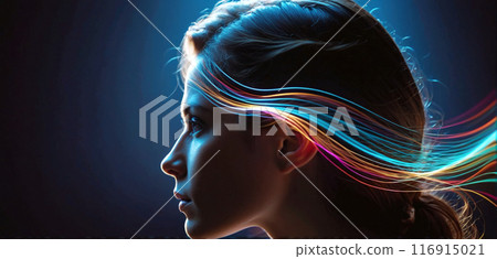Auditory perception, person listens or hearing deteriorates , waveforms visualize sounds propagating in the surrounding air 116915021