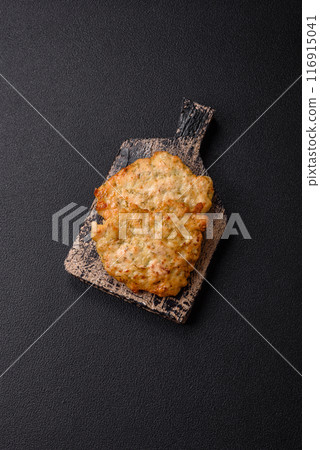 Delicious fried pork or chicken chops breaded with salt and spices 116915041