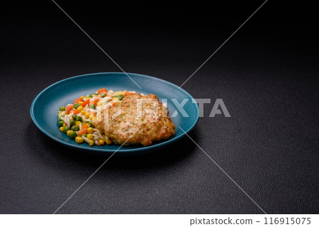Delicious boiled rice with vegetables or risotto with carrots, peas and corn Delicious boiled rice with vegetables or risotto with carrots, peas and corn 116915075