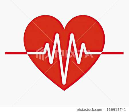 A red heart with a white heartbeat line inside, a symbol of love and life 116915741