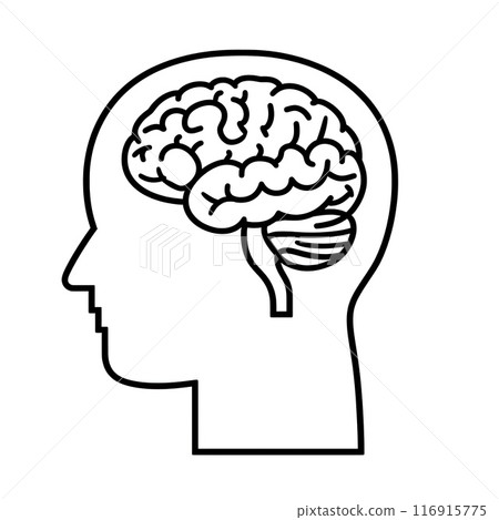 Human head with brain inside, symbolizing concepts like gesture, art, symbol 116915775