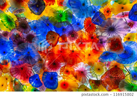 Blown glass ceiling in Las Vegas bellagio hotel Blown glass ceiling in Las Vegas bellagio hotel 116915802