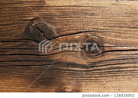 Wooden board structure. Old brown cracked board. 116916001