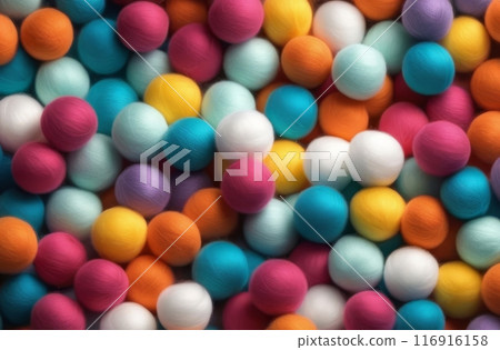 Background with colorful yarn balls in various shades on a close-up view. 116916158