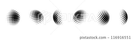 set of Dotted halftone 3D spheres. perspective halftone gradient texture globe 116916551
