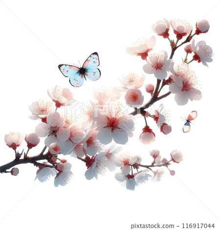 branch of a blossoming apple tree close-up, stock photo, in the style of light pink and dark indigo, minimalistic sketches of nature. Generative AI. 116917044