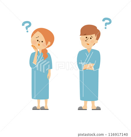 Health checkup: Cute illustration of a man and woman wearing examination clothes 116917140