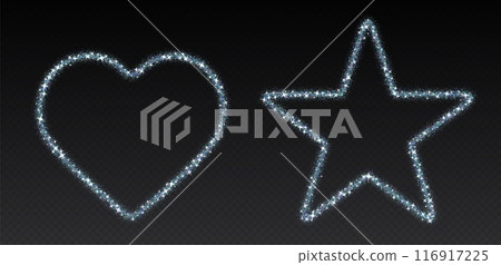 Holographic glitter frames, shimmering borders in heart and star shapes, festive holiday sparkles Holographic glitter frames, shimmering borders in heart and star shapes, festive holiday sparkles 116917225