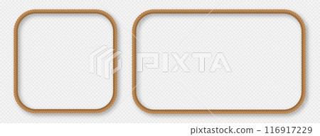 Rope frames, realistic jute cord borders, hemp twisted rope in square and rectangle shapes 116917229