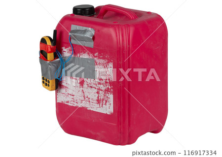 Red jug IED bomb with cell phone fuse. 116917334