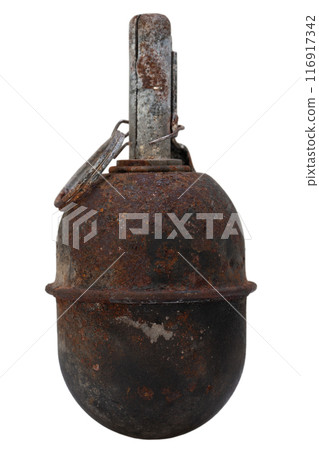 Rusty hand grenade. Isolated on white. Rusty hand grenade. Isolated on white. 116917342
