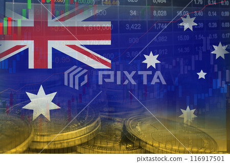 Stock market investment trading financial, coin and Australia flag or Forex for analyze profit finance business trend data background. Stock market investment trading financial, coin and Australia flag or Forex for analyze profit finance business trend data background. 116917501