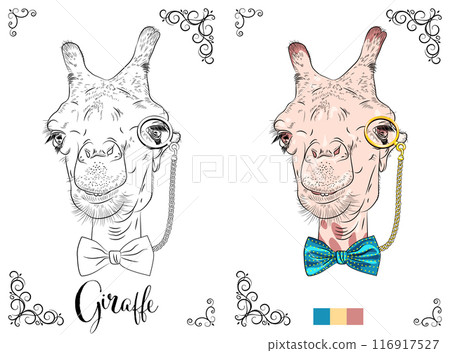 Coloring Book page Giraffe with Bow Tie 116917527