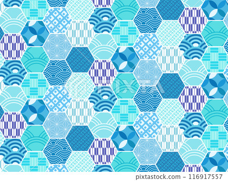 A refreshing blue tortoiseshell-style Japanese pattern A refreshing blue tortoiseshell-style Japanese pattern 116917557