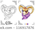 Coloring Book page Capra with Sunglasses 116917876
