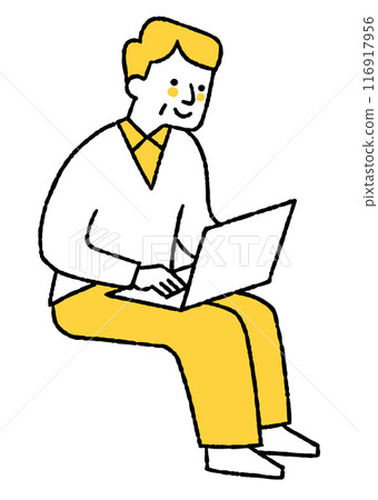 老人坐在電腦前工作 116917956