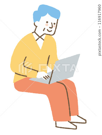 坐在電腦前工作的老人_color 116917960