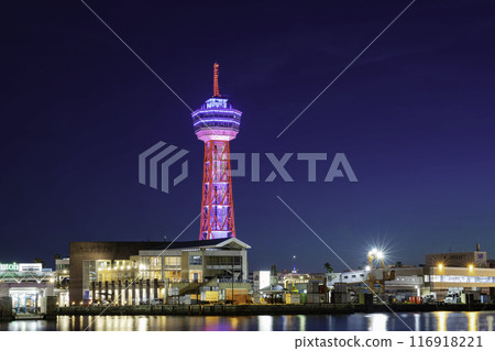 Beautifully lit up Hakata Port Tower Beautifully lit up Hakata Port Tower 116918221