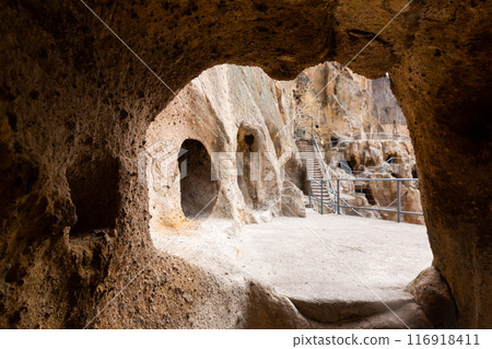 View of the historic cave city and the monastery complex of Vardzia 116918411