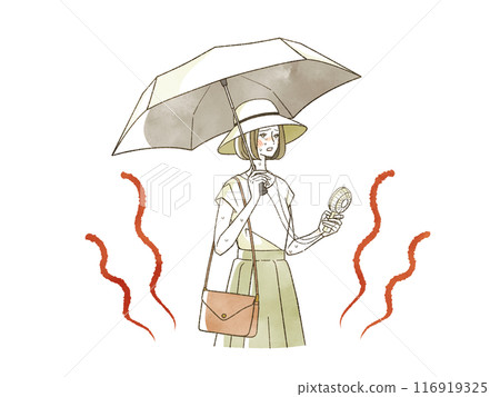 打著陽傘感覺很熱的女人 116919325