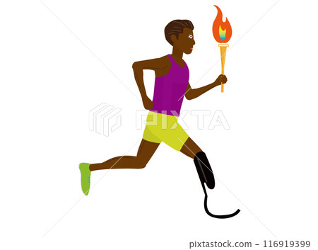 義肢跑者舉著火炬跑步。 116919399