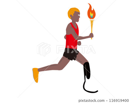 義肢跑者舉著火炬跑步。 116919400