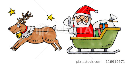 聖誕老人和馴鹿騎著雪橇 116919671