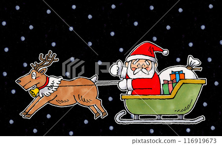 聖誕老人和馴鹿乘坐雪橇(夜晚) 聖誕老人和馴鹿乘坐雪橇(夜晚) 116919673