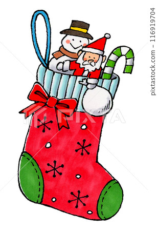 聖誕老人和雪人娃娃和襪子 116919704