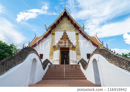 Beautiful architecture of Wat Phumin one of the most attractive temple in the downtown of Nan province, Thailand. 116919942