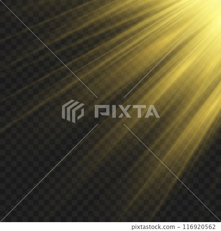 Radiant golden light rays shining from the top left corner. Vector Radiant golden light rays shining from the top left corner. Vector 116920562