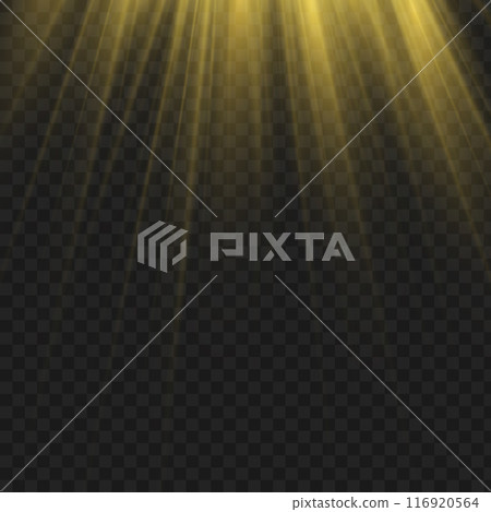 Radiant golden light rays shining from the top left corner. Vector 116920564