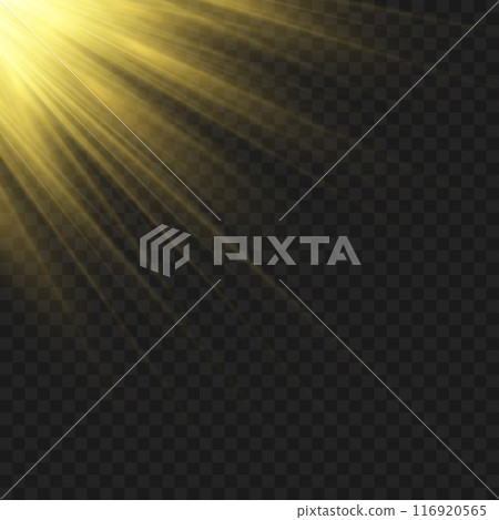 Radiant golden light rays shining from the top left corner. Vector Radiant golden light rays shining from the top left corner. Vector 116920565