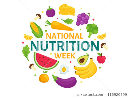 National Nutrition Week Day Vector Illustration on September 7 with Healthy Food and Lifestyle Choice such as Fruits and Vegetables in the Background 116920599
