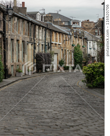 Perspective view of Circus Lane is a picturesque cobbled street. Perspective view of Circus Lane is a picturesque cobbled street. 116920706