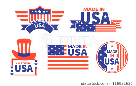 Made in USA . Set of various america badges and emblems . Vector . Made in USA . Set of various america badges and emblems . Vector . 116921625
