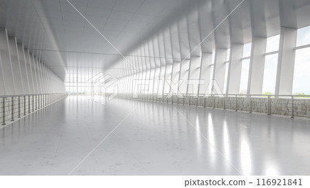 Empty airport walkway interior with window glasses 116921841