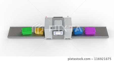 Luggage scanner machine is scanning luggage in airport Luggage scanner machine is scanning luggage in airport 116921875