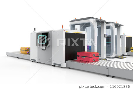 Airport security checkpoint with security gates and scanner machine 116921886