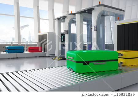 Airport security checkpoint with security gates and scanner machine 116921889