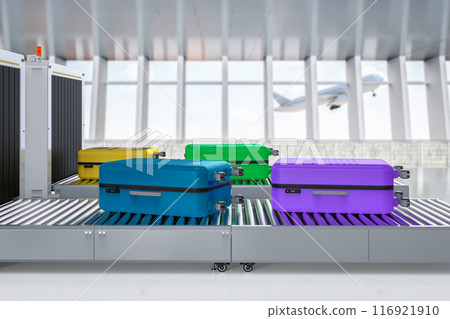 Luggage scanner machine is scanning luggage in airport Luggage scanner machine is scanning luggage in airport 116921910