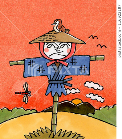 秋天的風景與稻草人 116922197