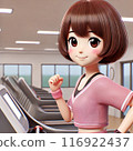 一名女性在健身房使用跑步機的插圖 116922437