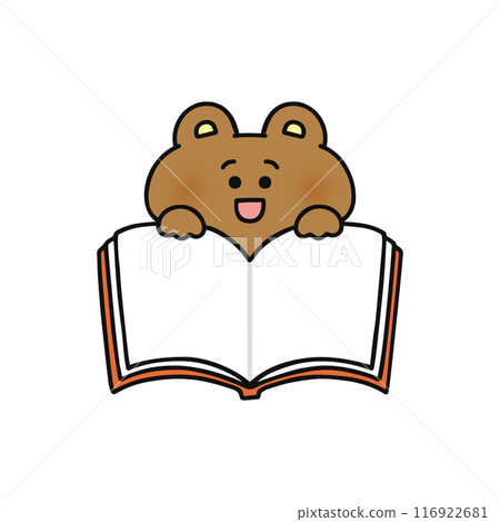 熊拿著一本打開的書、筆記本和記事本 116922681
