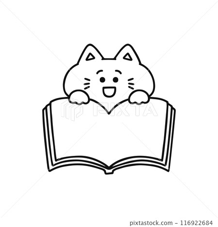Cat holding an open book, notebook, or memo pad / Line drawing Cat holding an open book, notebook, or memo pad / Line drawing 116922684
