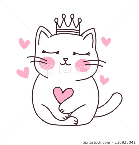 Cute Love Pet Cat Cartoon Character Sleeping Wearing Crown Vector Illustration Cute Love Pet Cat Cartoon Character Sleeping Wearing Crown Vector Illustration 116923041