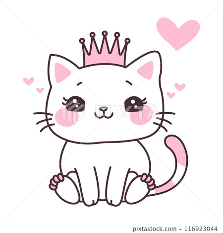 Cute Love Pet Cat Cartoon Character Wearing Crown with Smiling Expression Vector Illustration Cute Love Pet Cat Cartoon Character Wearing Crown with Smiling Expression Vector Illustration 116923044