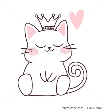 Cute Love Pet Cat Cartoon Character Sleeping Wearing Crown Vector Illustration 116923061