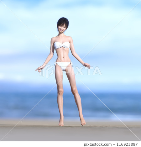 海邊穿著白色泳衣的 3DCG 女人 海邊穿著白色泳衣的 3DCG 女人 116923887