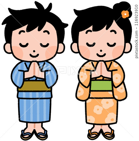 穿著浴衣手牽手的孩子 穿著浴衣手牽手的孩子 116923910